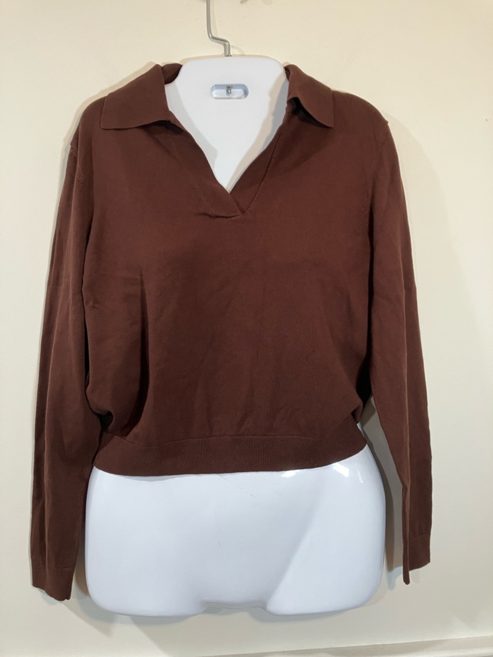 Joie Brown Collared V-Neck Pullover Top M